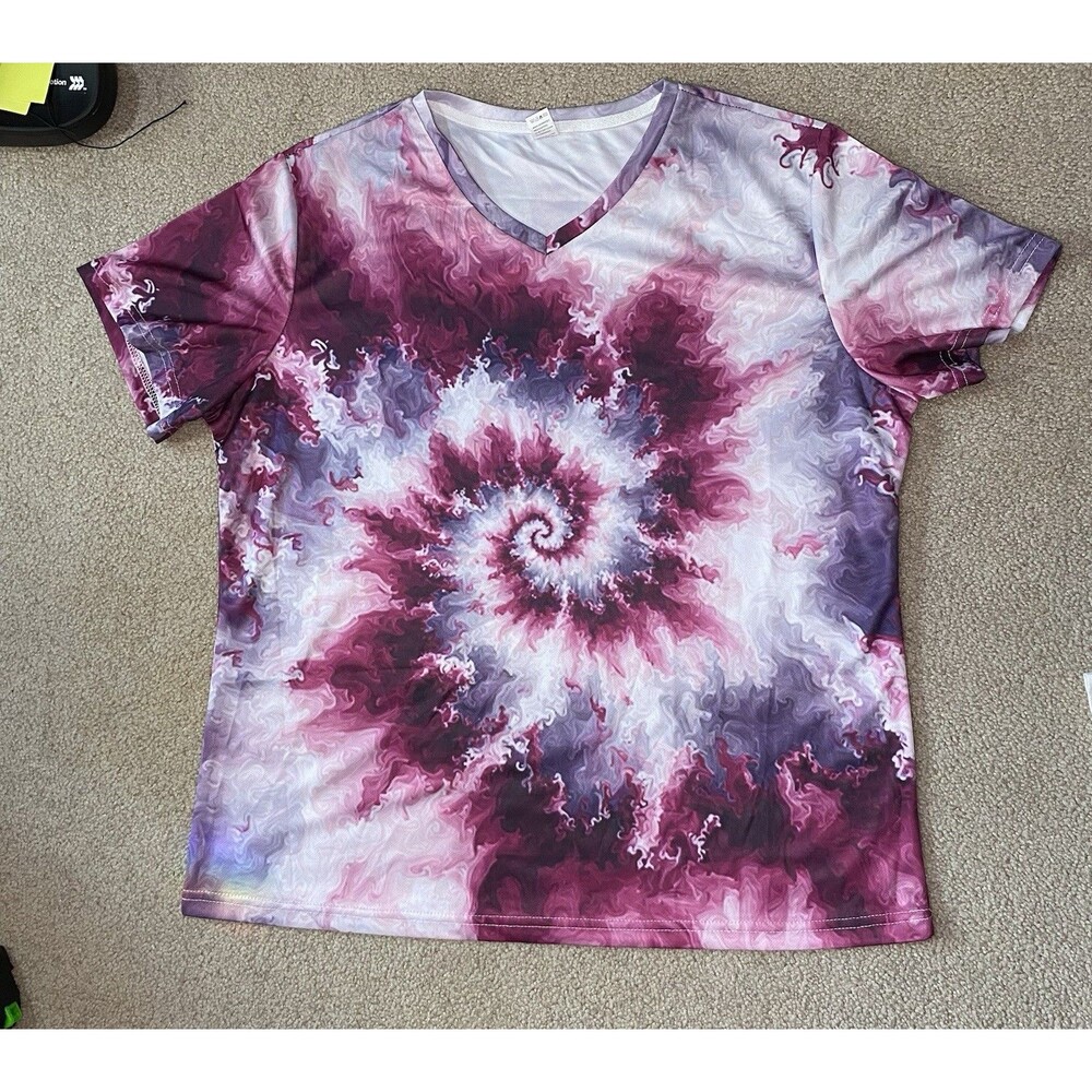 Purple Fractal Spiral Swirl V-Neck T-Shirt Size 2XL